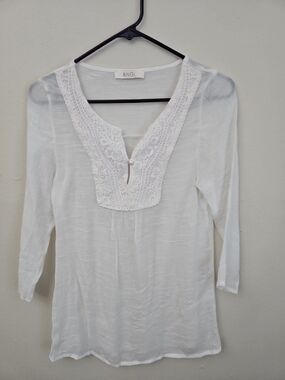 ANGL White Crochet-Trim Peasant Tunic